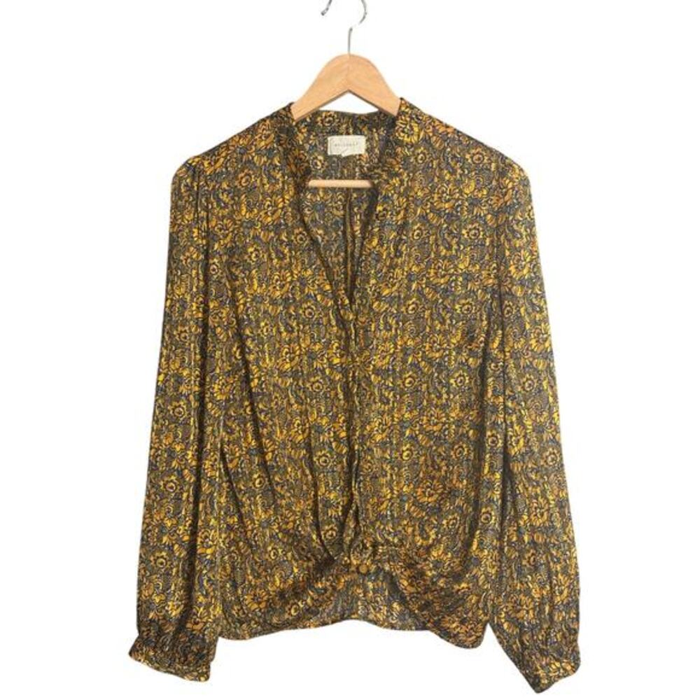 Melloday Black Gold Paisley Twist Front Blouse Top - Size Medium